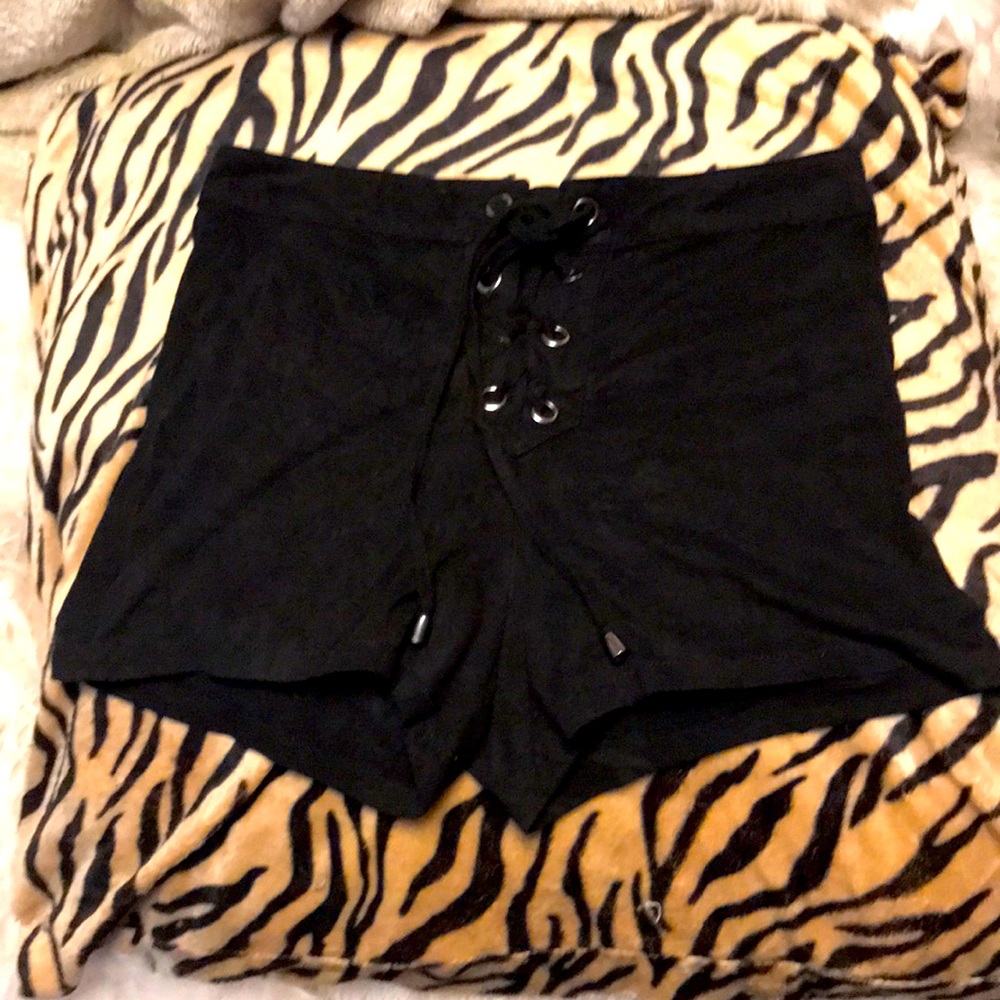 Faux suede lace up hot shorts
